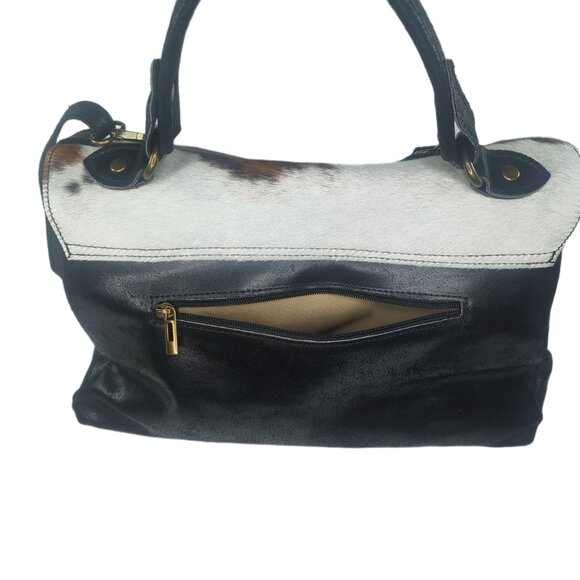 Genuine Charlie Leather Black with Fur Donatelia Large Handbag & Crossbody - Picture 8 of 13